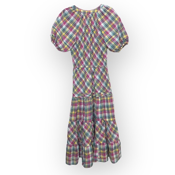 Betsey Johnson Pink Plaid Midi Dress Puff Sleeve Size M - Picture 4 of 15